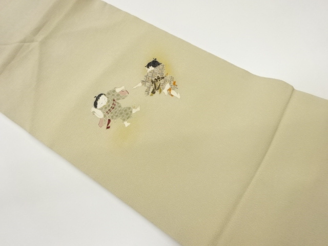 縮緬地金彩童子模様名古屋帯